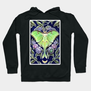 Luna Moth and Flower - White Outlined Version Hoodie